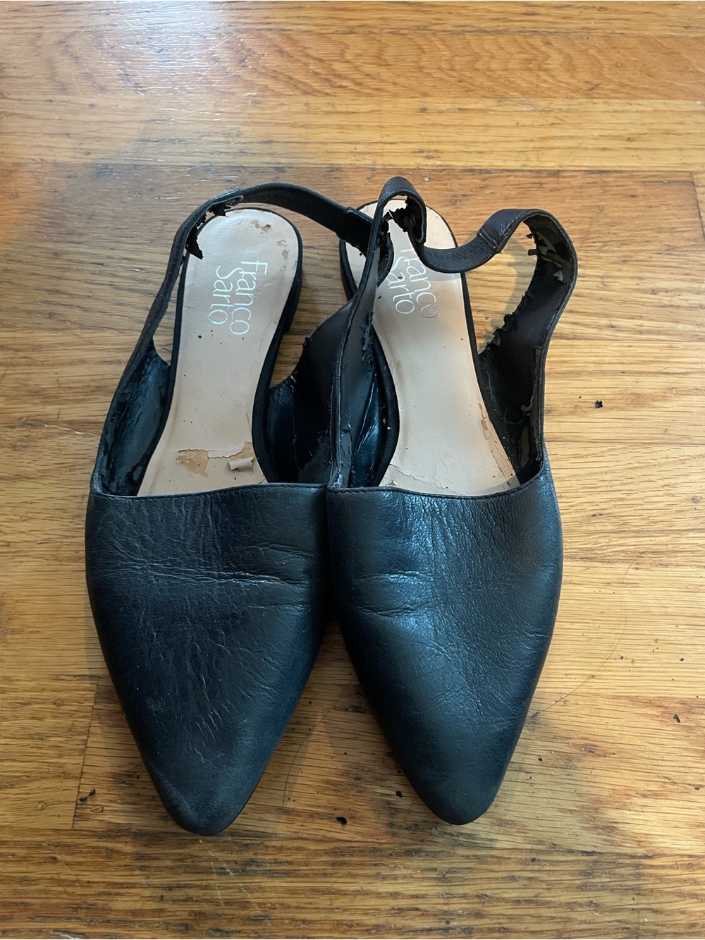 Franco Sarto Black Pointed Leather Slingback Flats